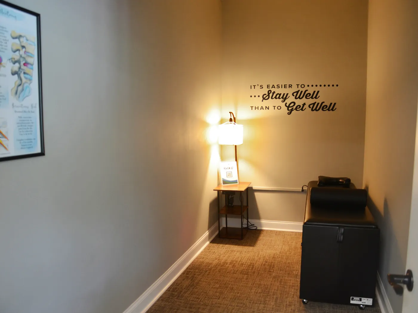 Therapy room with wall art